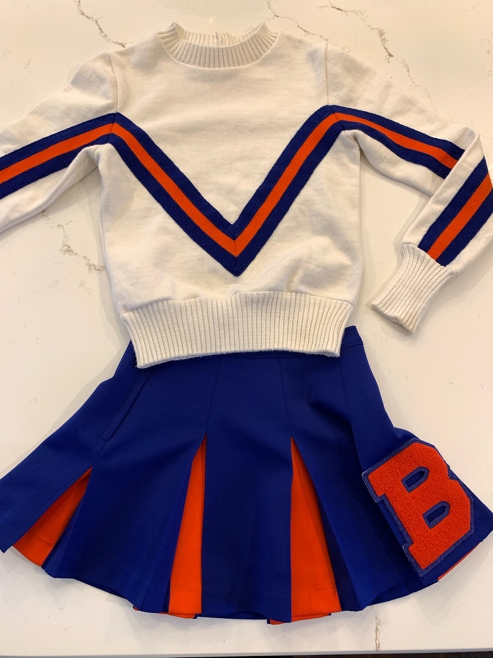 Vintage Varsity Cheerleader Uniform 1970’s White/Blue/Orange (B) Patch Size 32